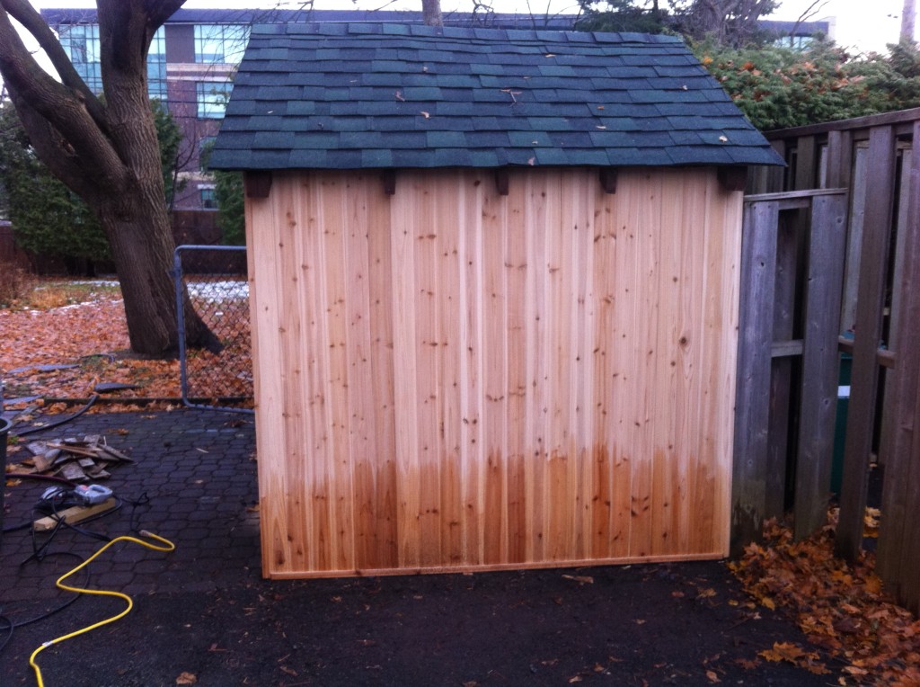 New V-joint cedar on shed