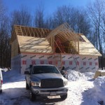 Trusses up sheathing started